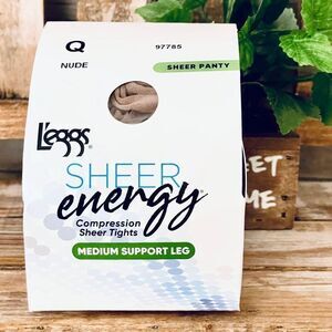 NWT L'eggs NUDE Q Sheer Energy Panty Compression Tights Medium Support Pantyhose